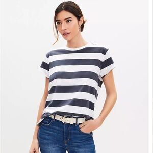 NWT Loft Stripe Modern Relaxed Crew Tee size medium color gray stripes